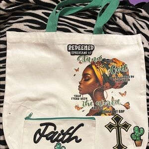 Faith Tote Bag with Green Handles